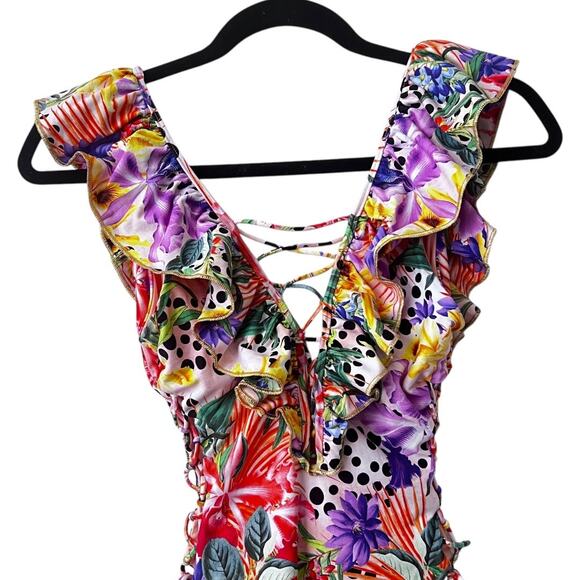 Luli Fama Shocking Floral One Piece Swimsuit Size M - Picture 4 of 9